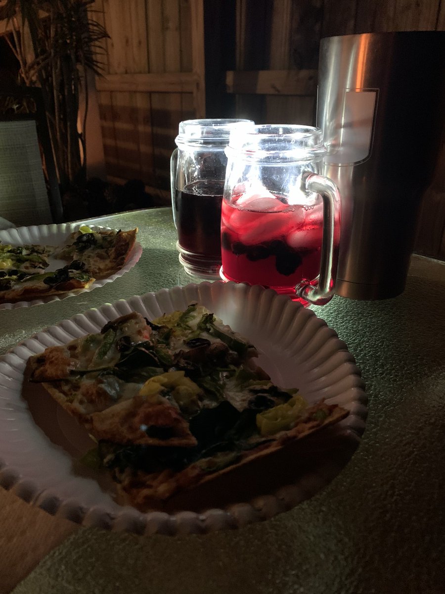 We #fancylike fire pit, pizza, and sangria in a mason jar. 😂