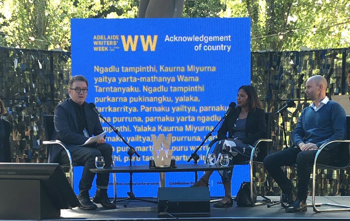 jdtoo's tweet photo. ‘Legally Bound: change, activism & the law’ chair: @PaulBarclay w @TerriJanke @dbarnden (& Michael Bradley via zoom) #AdlWW In her book ‘#TrueTracks’ Dr Janke talks about the lack of protection laws around indigenous cultural & intellectual property @adelwritersweek https://t.co/gTxZtgdspR