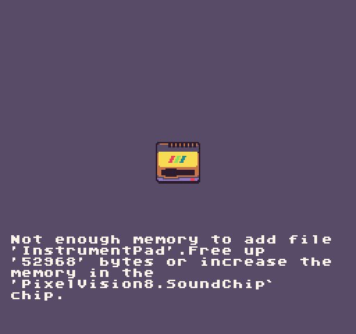 The next version of #PixelVision8, called P64, has a new shared memory architecture like a real console. You’ll have to increase the hardware’s memory in order to add more files. Playing around with adding a lot of sound samples to an example project. #screenshotsaturday #gamedev