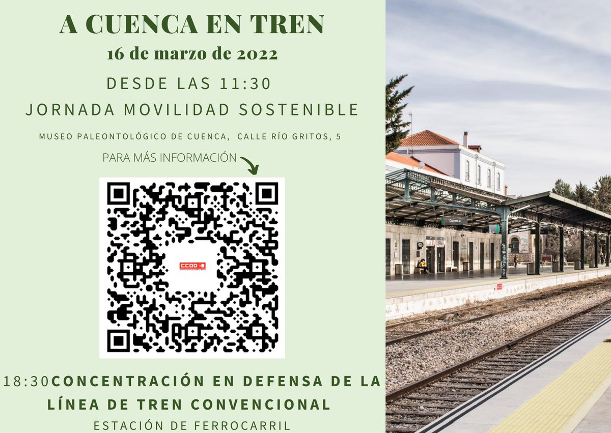 CCOO-Medio Ambiente (@ecoccoo) on Twitter photo #ACuencaEnTren.. Has de saber, Sancho, si no lo sabes, que gentes, en despachos enmoquetados, quieren cerrar el ferrocarril a Cuenca, pero las gentes de allí y otras muchas lo impediremos el 16 de marzo
<a href="/ccoo/">COMISIONES OBRERAS</a> <a href="/ccooclm/">CCOO CLM #PrimerSindicato</a> <a href="/ccoo_fer/">CCOO FERROVIARIO</a> <a href="/apia/">apia</a> #ACuencaEnTren.. Has de saber, Sancho, si no lo sabes, que gentes, en despachos enmoquetados, quieren cerrar el ferrocarril a Cuenca, pero las gentes de allí y otras muchas lo impediremos el 16 de marzo
<a href="/ccoo/">COMISIONES OBRERAS</a> <a href="/ccooclm/">CCOO CLM #PrimerSindicato</a> <a href="/ccoo_fer/">CCOO FERROVIARIO</a> <a href="/apia/">apia</a>