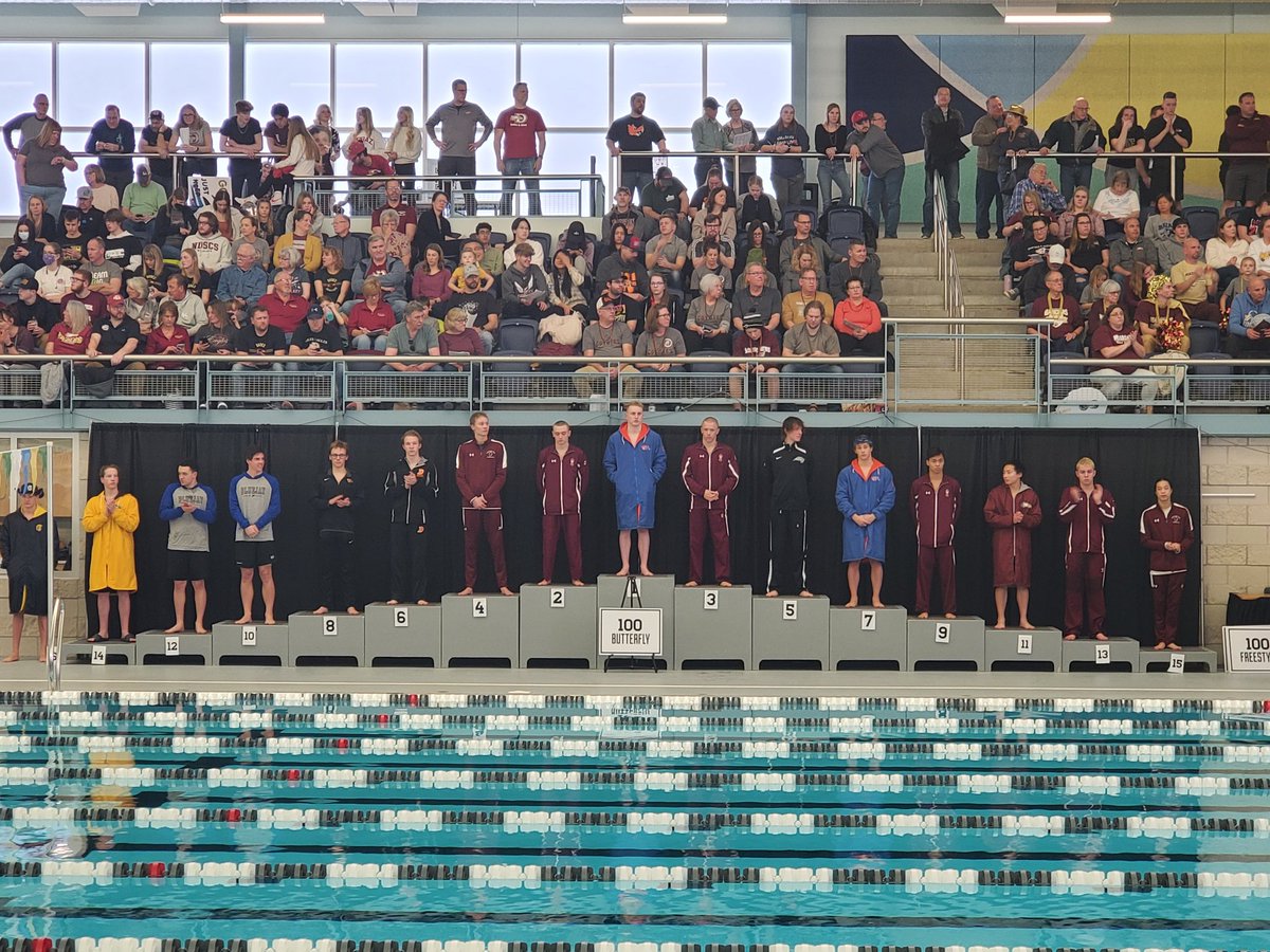 WFSSwimDive's tweet photo. State Champion Vaughn Raimo and 7th place for Zack May in the 100 Fly! Such a great race! #LetsGoMustangs #sheyenne #HAC https://t.co/Rt4CC3zsTb