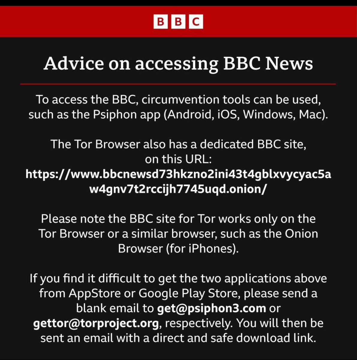 giovanni_ulleri's tweet photo. BBC News is now blocked in Russia. Here is how to access it -please share #russiaukraineconflict #bbcnews #ukrainecrisis #westandforukraine https://t.co/gYPJVYJzbm