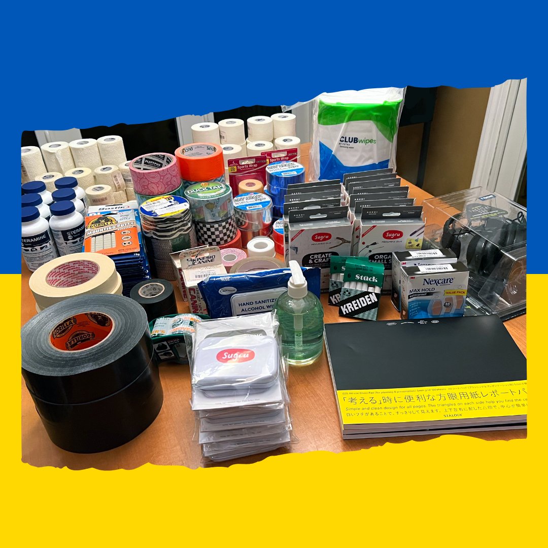 I know they were mostly looking for canned goods and clothes, but FindTape (Qwnect) did carry some of the items that they asked for like bandages and items for kids so we put this together. Thank you TRT International <a href="/TRTIntl/">TRT International</a> in Newark for shipping this over for them.