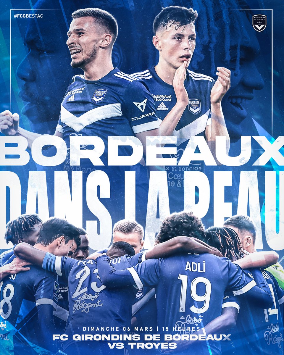 Jour de match.

Tous au stade pour soutenir les Marine et Blanc face à Troyes ! 
#FCGBESTAC #BordeauxDansLaPeau