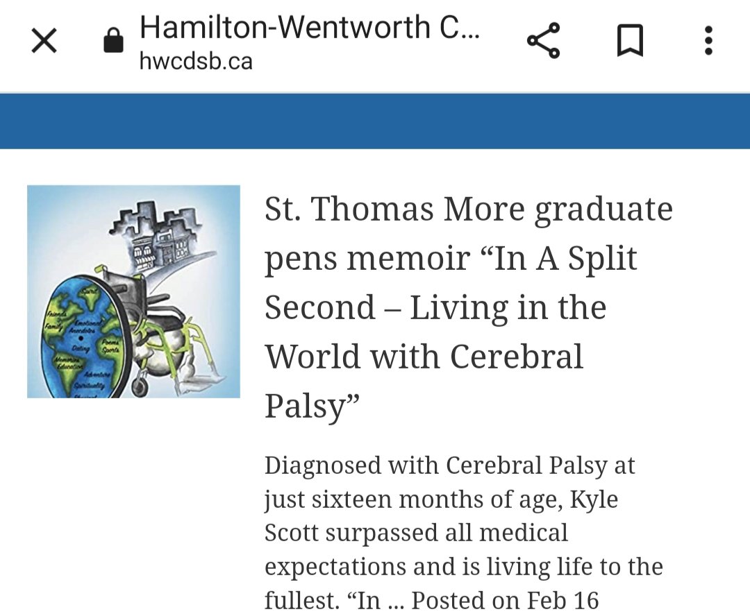 kylenscottca's tweet photo. I am truly grateful for the support I have received from Hamilton-Wentworth Catholic District School Board (HWCDSB) for posting my memoir on the school website.
#cpworldwide
#cpawareness
#hwcdsb
#STA
#STM https://t.co/rRvGzWBUg8