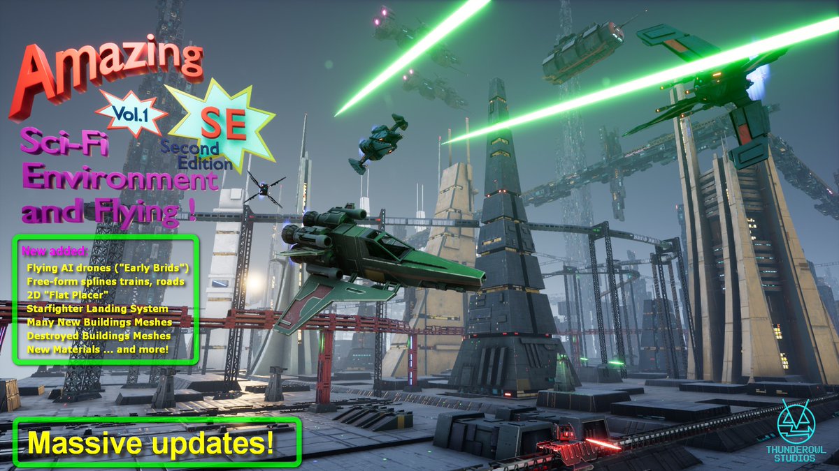 Thunder_Owl's tweet photo. "Second Edition" mega-update for "Amazing Sci-Fi Vol.1" is LIVE, on #UnrealEngine Marketplace.
#SciFi #lowpoly #spaceship #city #modular #kitbash #gamedev #buildings #roads #trains #FlyingAI #turret #futuristic #NotStarWars
https://t.co/YZmcrNOKke https://t.co/U4gOn7OcS8