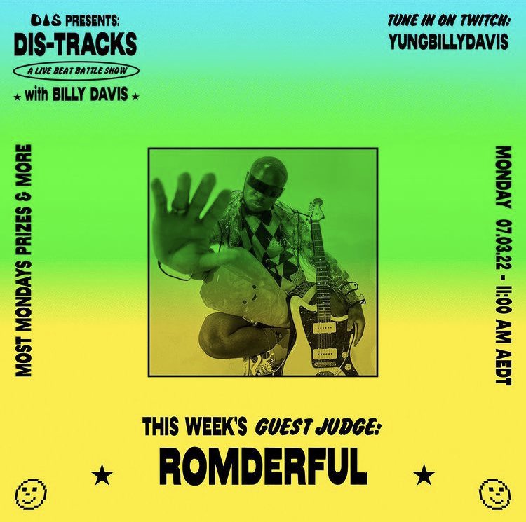 yungbillydavis's tweet photo. This Monday on DIS-TRACKS we got @romderful guest judging. You got 2 hours to flip the sample and make your best beat and win that $$$$
There are only 32 battle spots available.
#DISTRACKS #dislab #realityisover https://t.co/9mb9He7pnb