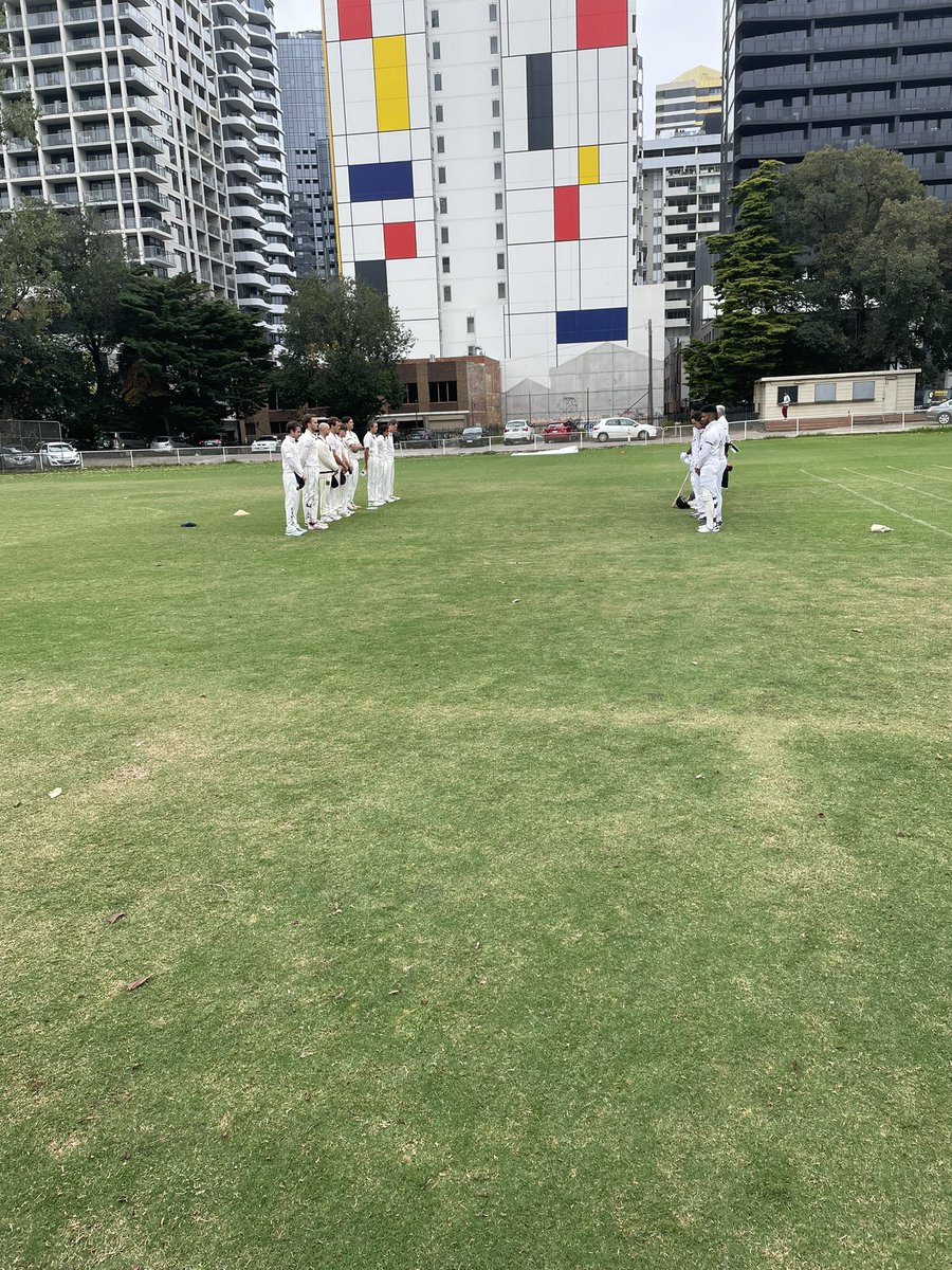 OldMelbCC's tweet photo. Minute silence for the great man. The reason a lot of us play the game. RIP SKW https://t.co/SYMCT1KZRe