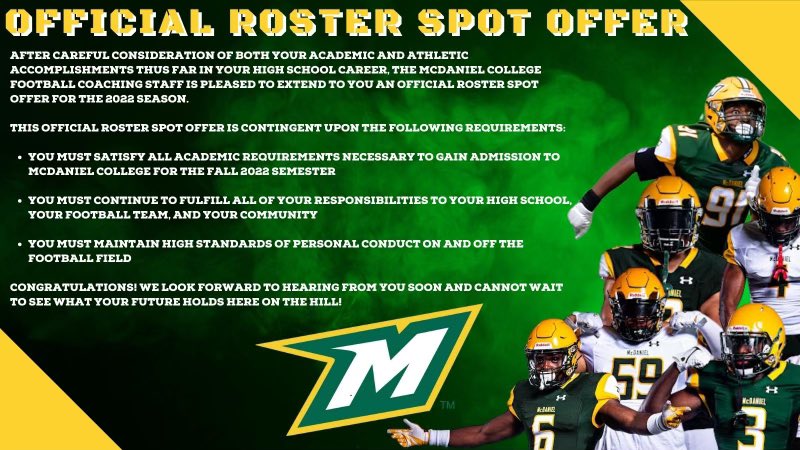 Excited to say I’ve received an offer from McDaniel College! @CoachSat_ <a href="/andrejones1185/">Coach Andre Jones</a>