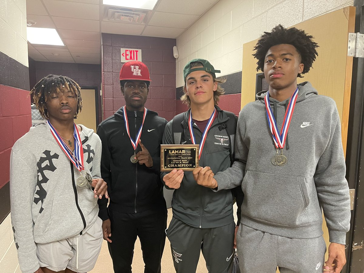 GRHSBOYSTRACKXC's tweet photo. Congrats to Seniors Coy Cook, Shane Gardner, Kyle Kiser, &amp; Kyjah Savery winning the 4x400 Relay at the LCISD Relays #WeAreGR @WeAreGRHS @GRHS_Football @pinkpatterson https://t.co/dMIepIf7bS