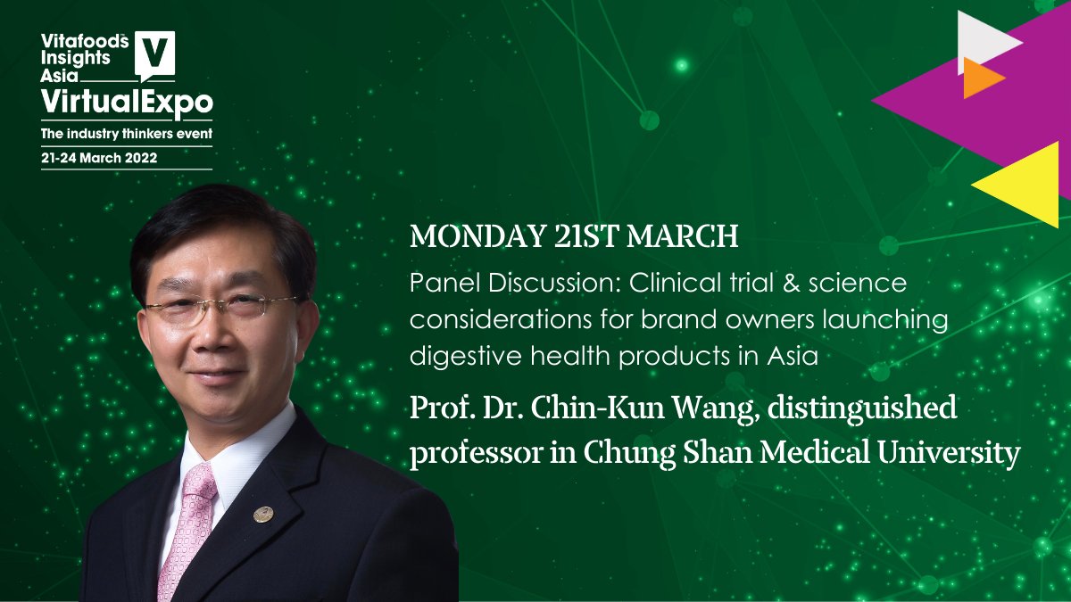 Prof. Chin-Kun Wang will be joining us at #VitafoodsInsights Virtual Expo Asia in the Panel Discussion: 'Clinical trial &amp; science considerations for brand owners launching digestive health products in Asia'. 

Secure your place 👉ow.ly/wBH050IajOV

#nutraceuticalindustry