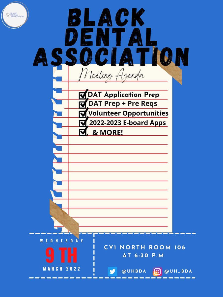 Hey Coogs, we’re back with our First General Meeting this Wednesday at 6:30 PM but we encourage early arrival so the doors open at 6 ⏰. We have great things planned for you such as DAT Prep 📚and more. Can’t wait to see yall!🦷🪥