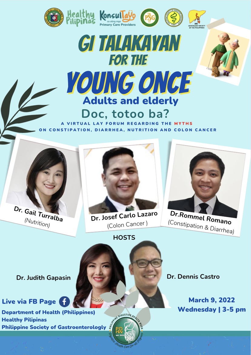 ariginality's tweet photo. ALAMIN ANG TAMANG PAG-ALAGA SA TYAN MULA SA MGA EXPERT!
March 9, Miyerkules 3-5 pm
Panoorin sa FB page:
Department of Health (Philippines)
Healthy Pilipinas https://t.co/87LIP1bajL
PSG: https://t.co/4Wip0DzzL0
#PDHW2022 #PSG #philgastro 
#HealthyPilipinas https://t.co/jlUapWsz0E