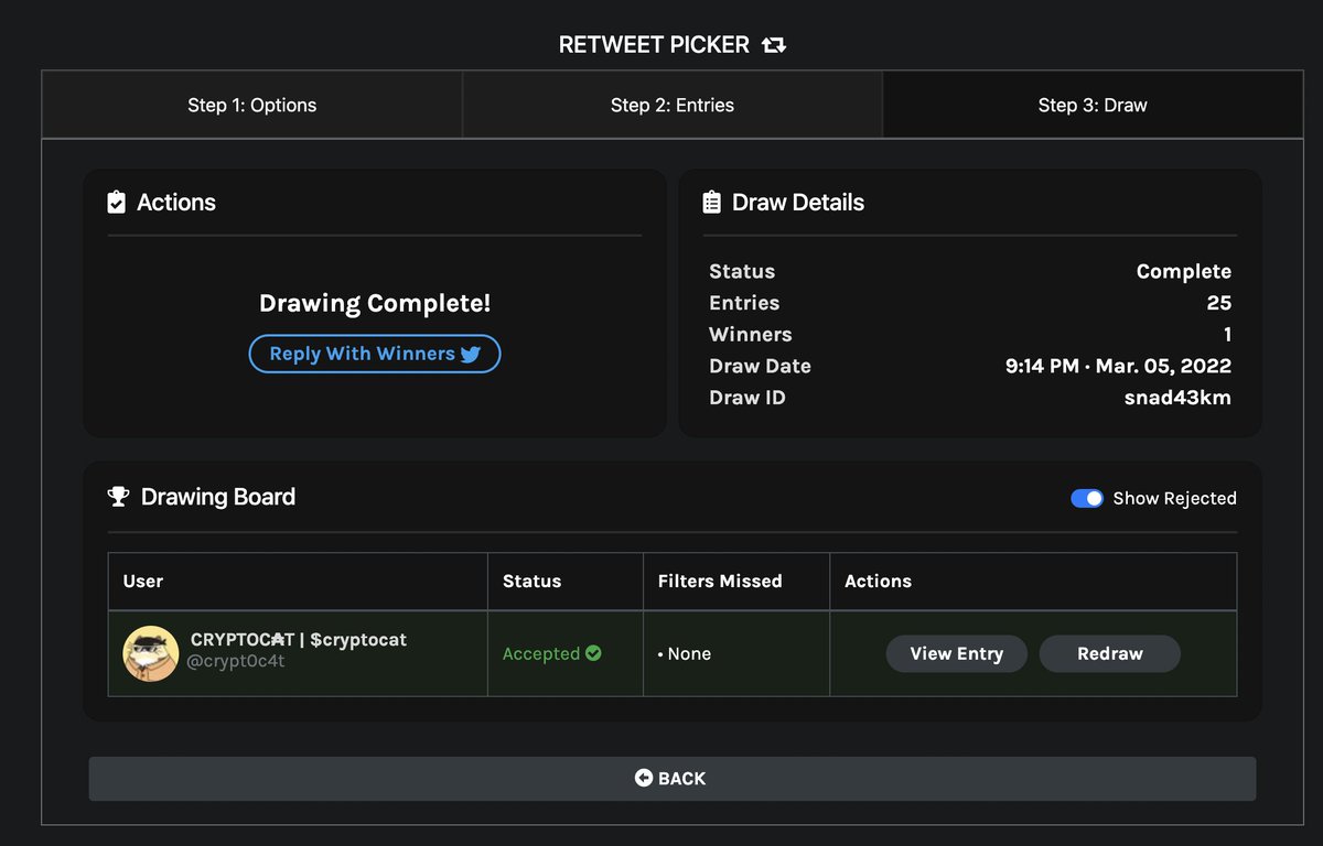 AlternateRealityAI (@altrealityai) on Twitter photo Congratulations to <a href="/crypt0c4t/">CRYPTOC₳T | $cryptocat</a> for being our giveaway winner 🎉🎉🎉
twitterpicker.com/d/snad43km
Dm us your wallet addr so we can send you your gift 😊
#CNFTGiveaway #CNFTCommunity #CNFT #Cardano #NFT #CardanoCommunity Congratulations to <a href="/crypt0c4t/">CRYPTOC₳T | $cryptocat</a> for being our giveaway winner 🎉🎉🎉
twitterpicker.com/d/snad43km
Dm us your wallet addr so we can send you your gift 😊
#CNFTGiveaway #CNFTCommunity #CNFT #Cardano #NFT #CardanoCommunity
