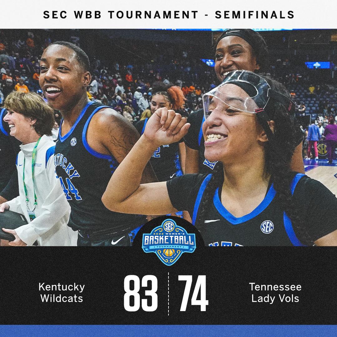 SECNetwork's tweet photo. Three days.
Three wins.

@KentuckyWBB is headed to the ’ship for the first time since 2014‼️ #SECWBB https://t.co/vACNrw77i1