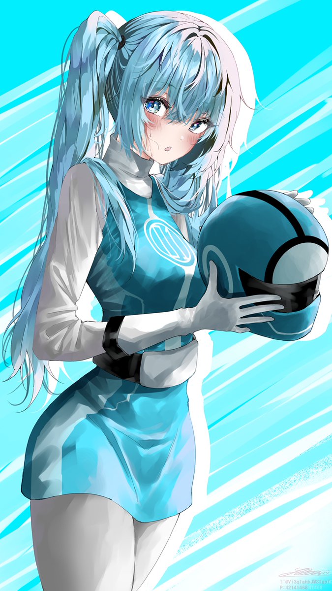 1girl solo helmet twintails long hair holding blue eyes  illustration images