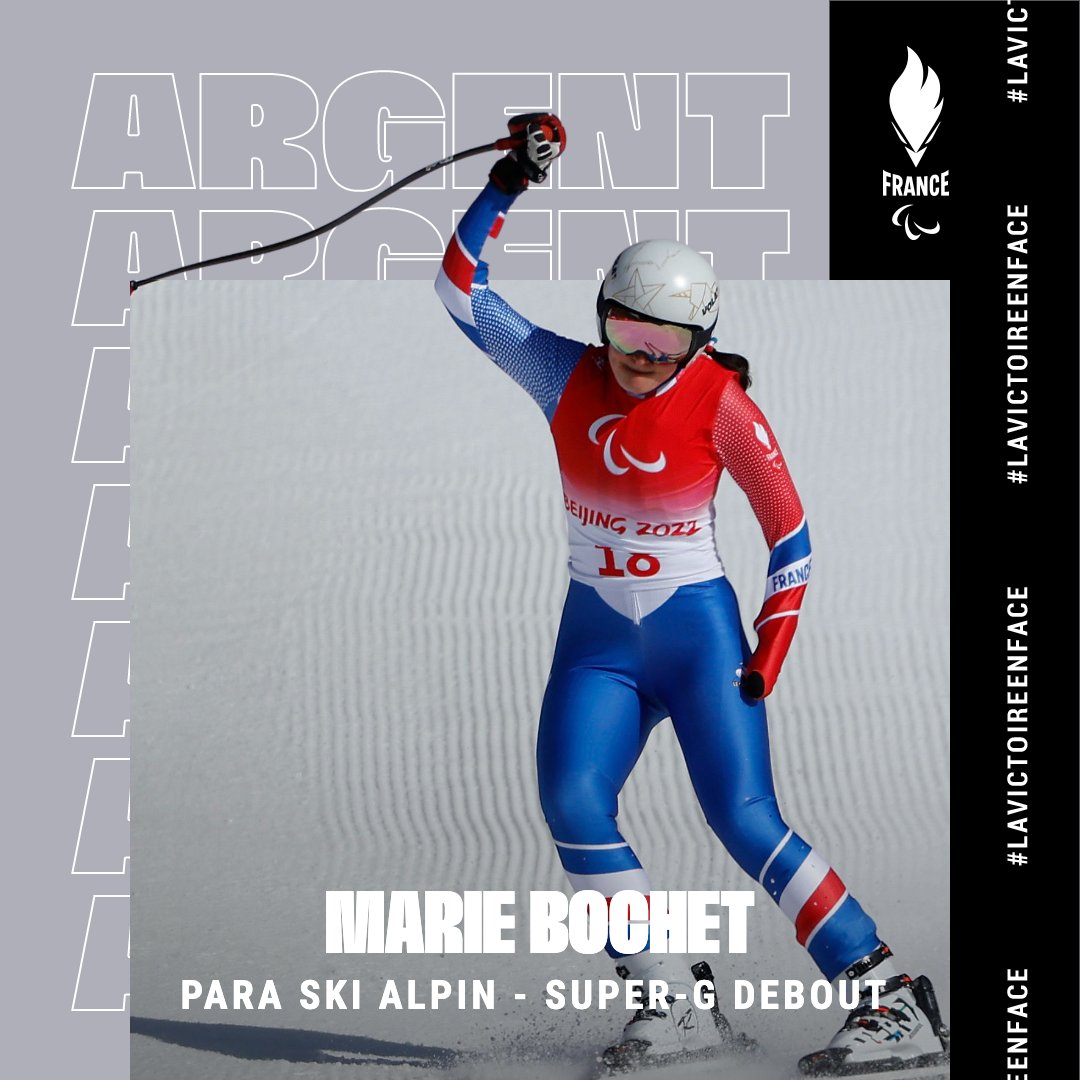 EquipeFRA's tweet photo. 🇫🇷 VICE-CHAMPIONNE PARALYMPIQUE 🥈

Notre reine des neiges prend sa revanche sur la grande piste de Yanqing et repart du Super-G avec une médaille d'argent autour du cou 🤩

#AllezLesBleus #Pékin2022 https://t.co/UFkQA9tM2j