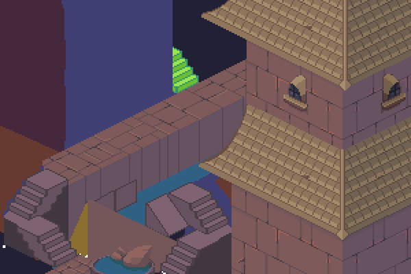 PixelFitz's tweet photo. WiP of another isometric background. Curved stairs are a challenge!

#pixelart #pixelartist #aseprite https://t.co/KxheyyW2Lq