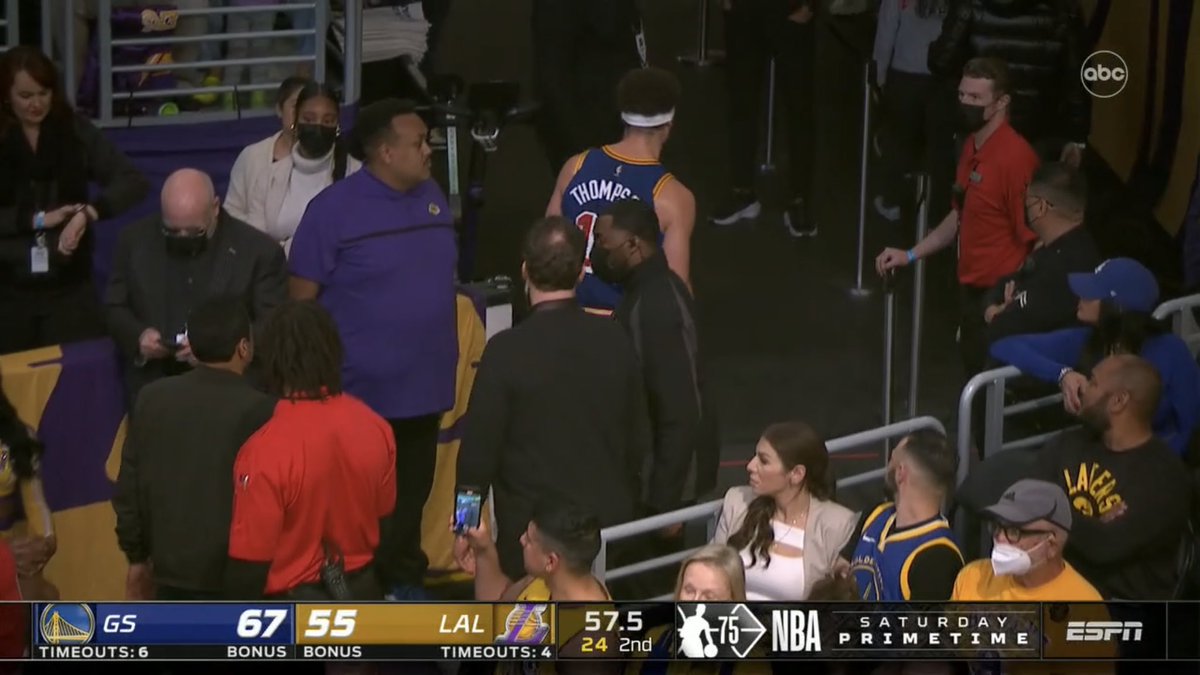 Is Klay going to get roasted for “quitting” on his team w/ 57 sec left in the half? No? Didn’t think so. So many ppl are quick to accuse <a href="/KingJames/">LeBron James</a> of leaving a game slightly early to get treatment. Keep the same energy #lakeshow #Lakers