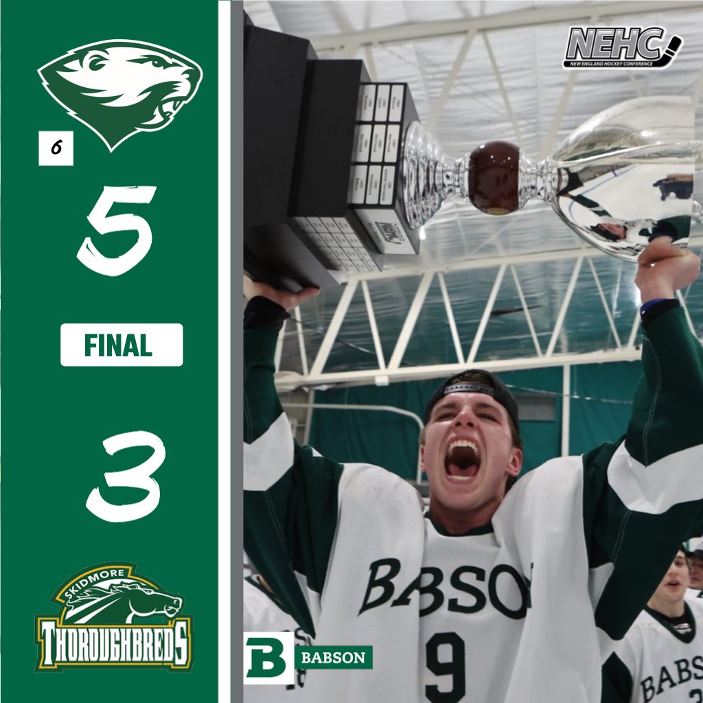 Rory Casey recorded two goals and the tournament MVP, Ryan Black, chipped in with a goal and an assist as <a href="/BabsonHockey/">Babson Hockey</a> defeated Skidmore, 5-3, to claim the <a href="/NEHockeyConf/">NE Hockey Conference</a> Tournament Championship 🏆.
#GoBabo #d3hky