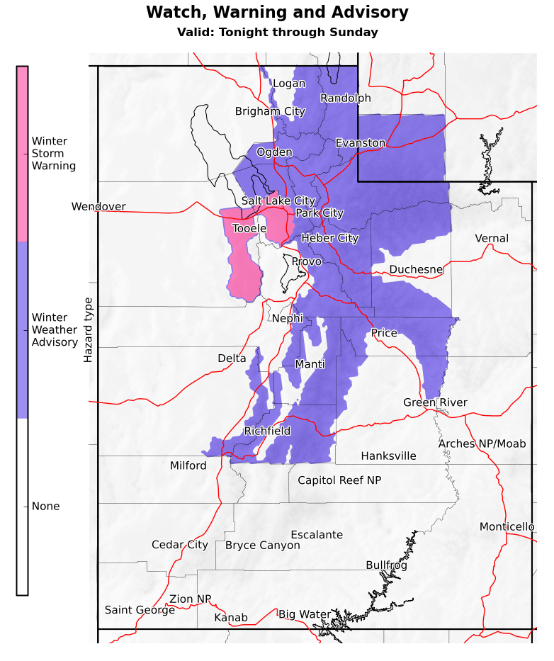 NEW: A Winter Storm Warning has been issued for the Salt Lake &amp; Tooele Valleys until 11am Sunday. A band of heavy snow will persist overnight with widespread accumulations up to six inches with locally higher amounts. Avoid travel tonight if possible! #utwx