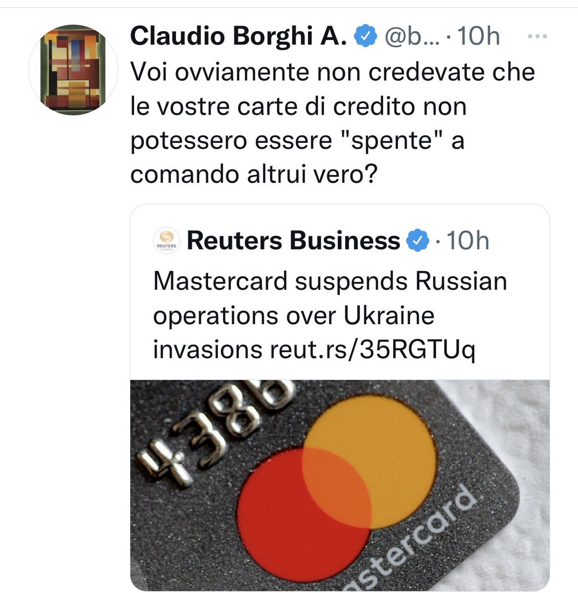 StefanoPutinati's tweet photo. Invece sì. Ma lo sanno anche le anguille e i sassi. Lo sanno tutti. Ad es. se te la clonano te la bloccano subito. Te la spengono se preferisci. E poi noi non abbiamo Putin presidente e non facciamo guerre di invasione massacrando civili. Ecco, magari non ce la spengono. https://t.co/xPX6qHt4wC