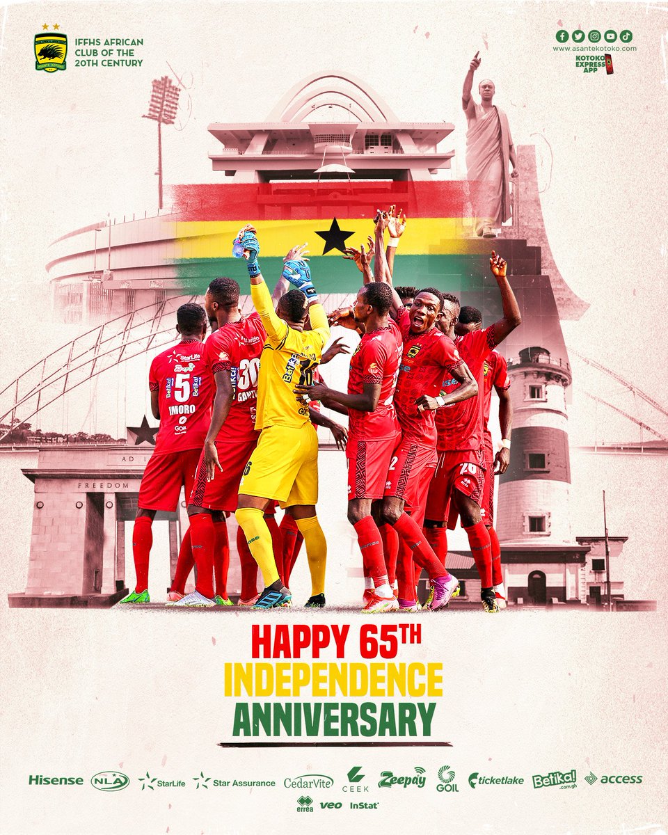 AsanteKotoko_SC's tweet photo. A happy FABULOUS 65th Independence Day to all our Ghanaian 🇬🇭 compatriots...Let's continue to keep our beloved motherland intact!!🙌

#AKSC https://t.co/KAJQcTJyhz