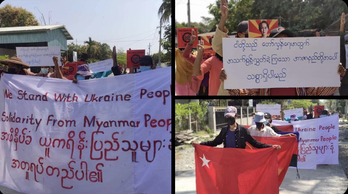 Treza992's tweet photo. Pro-democracy residents of Kale marched once again and demonstrated a persistent protest to overthrow military regime today.   #MassacreInMyanmarByJunta #2022Mar6Coup #WhatsHappeningInMyanmar https://t.co/GXe6QbUzL7