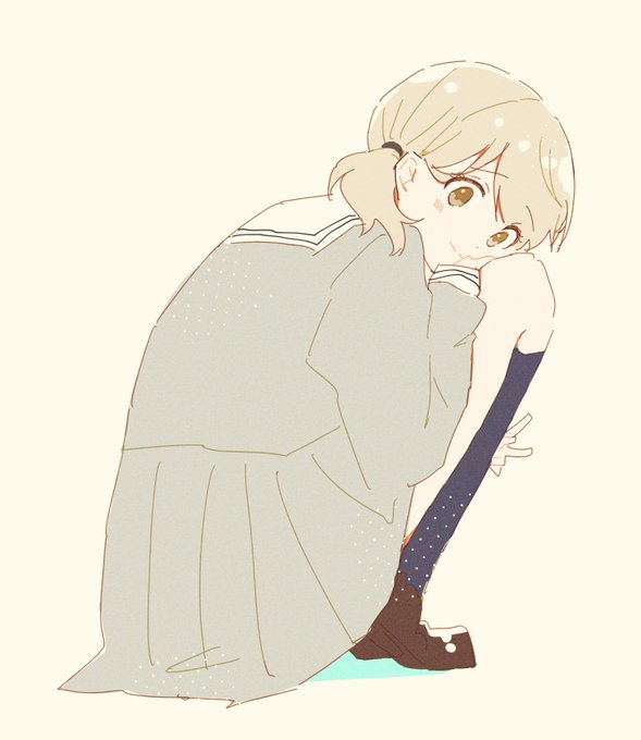 「hugging own legs pleated skirt」 illustration images(Oldest)