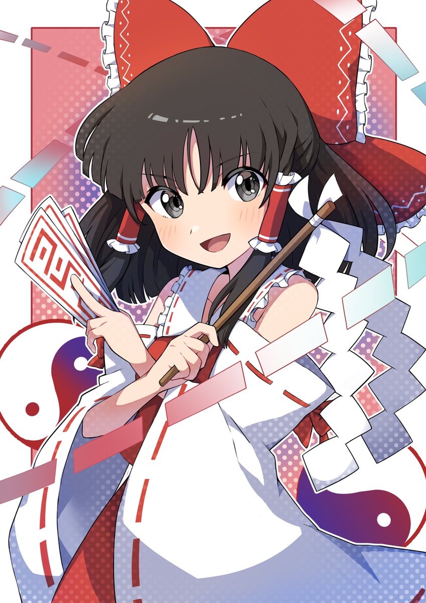 hakurei reimu 1girl solo bow detached sleeves red bow hair tubes gohei  illustration images