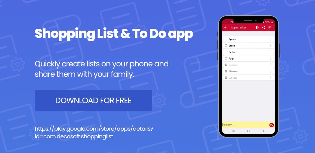 decosoft_apps's tweet image. New #UPDATE for our Shopping List & To Do app released on Play Store! Your lists are now highlighted when edited by a person you synchronize with.
Download the app:
play.google.com/store/apps/det…
#Android #androidapp #shopping #ReactNative #PlayStore #androidapps #List #todo #grocery
