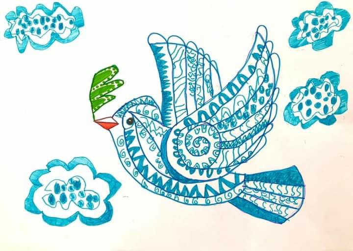 UNICEF's tweet image. Children's drawings as they shelter from conflict in #Ukraine.

Violence is having a devastating impact on the lives and wellbeing of the country's 7.5 million children. They need peace now.