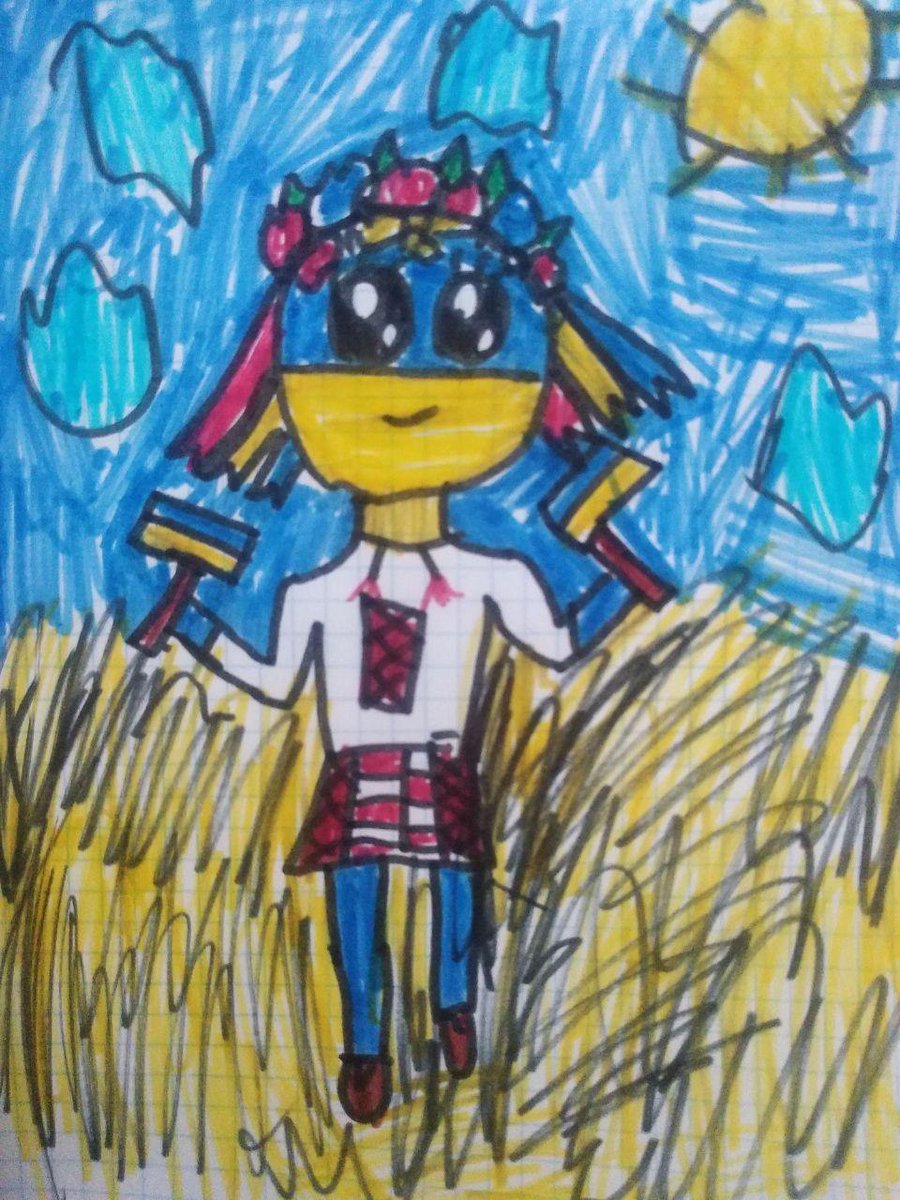 UNICEF's tweet image. Children's drawings as they shelter from conflict in #Ukraine.

Violence is having a devastating impact on the lives and wellbeing of the country's 7.5 million children. They need peace now.