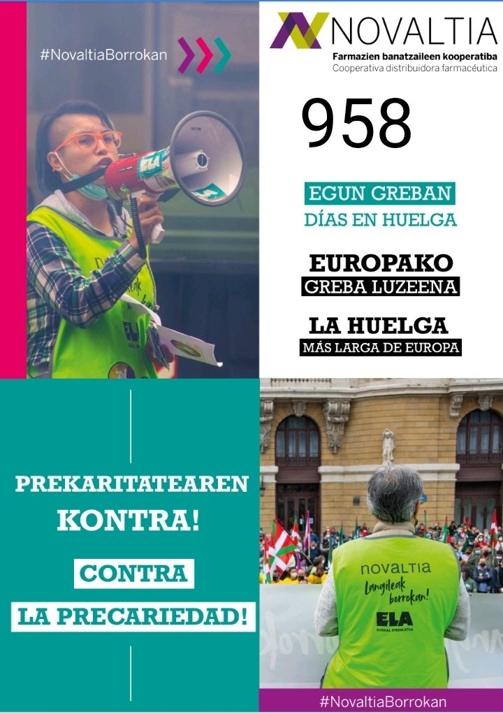 NovaltiaGreban's tweet photo. Los días y semanas pasan, solo el diálogo y la negociación acabarán con la huelga!!! ELIMINACION DOBLE ESCALA SALARIAL!!! CONVENIO DIGNO Y JUSTO PARA TODOS!!! JO TA KE IRABAZI ARTE!!! #NovaltiaBorrokan #NovaltiaConvenioDignoYa #cerodespidos https://t.co/KVmMk3pa9s
