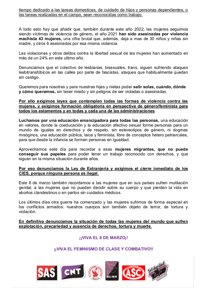CombativoBloque's tweet photo. BLOQUE FEMINISTA DE CLASE Y COMBATIVO 8 MARZO 2022: ‼️OTRO 8 DE MARZO DE LUCHA!‼️ Derrotamos al patriarcado y al capital.
https://t.co/I7a0buieAo https://t.co/Ih11HdoNV9