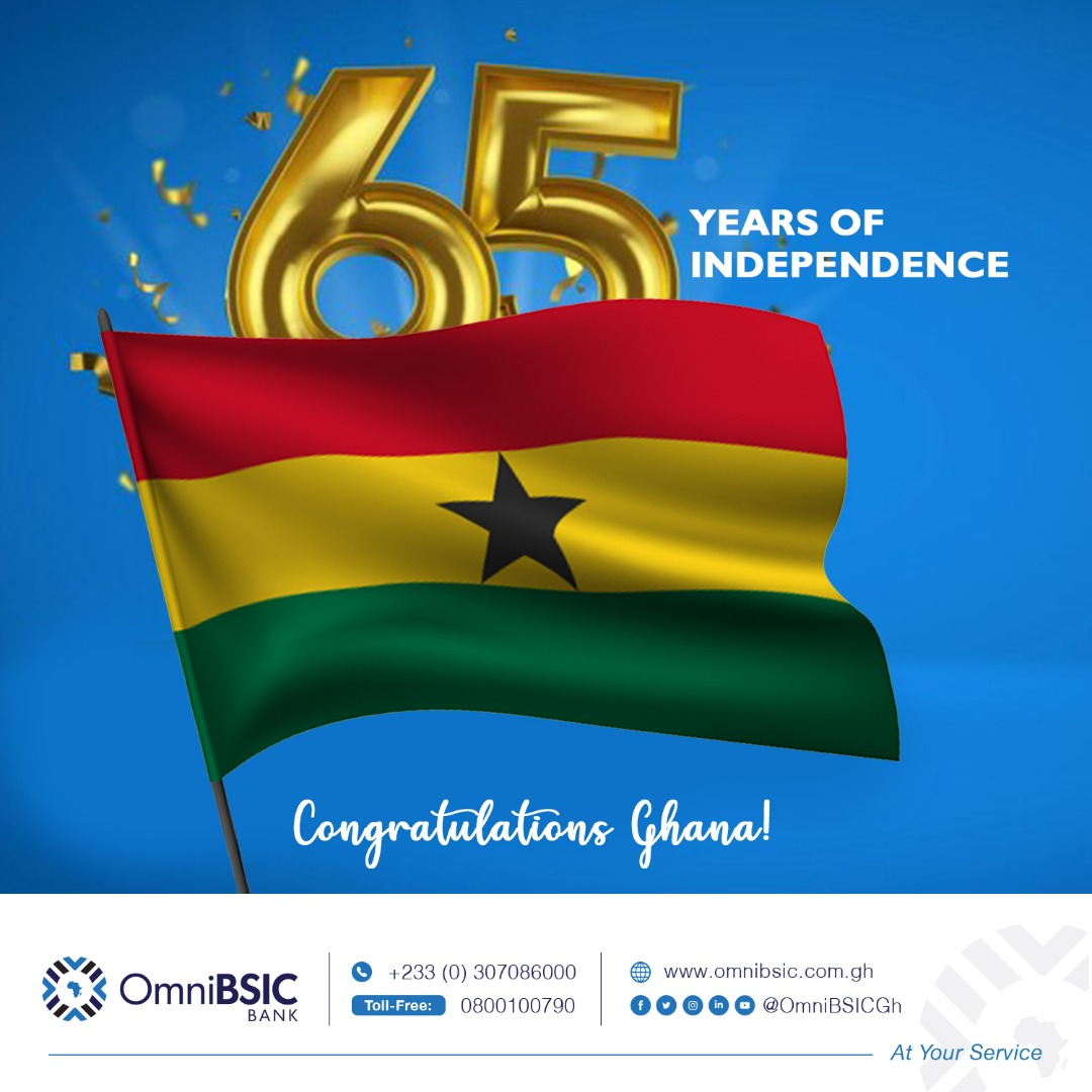 OmniBSICGh's tweet photo. Let's raise the Flag of Ghana high today as we mark the Nation's 65th Independence Day! 🇬🇭🇬🇭

#OmniBSICBank
#IndependenceDay
#Independence
#Ghana
#StaySafe
https://t.co/RV4WbZtd73 https://t.co/vXeAzT51O9