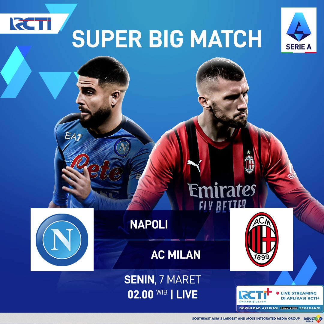 RCTISports_'s tweet photo. Grande partita! Dini hari nanti! 

@sscnapoli vs @acmilan pukul 02.00 WIB 

#seriea #serieadircti #napolimilan #napoli #milan https://t.co/fOGeaUvq80