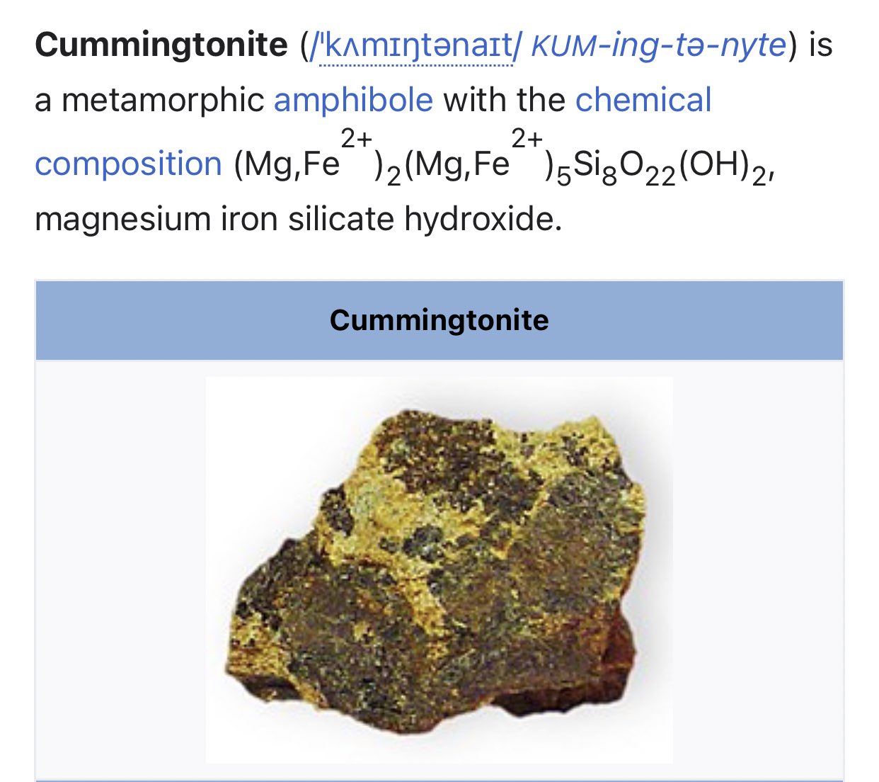 Iron hydroxide magnesium silicate 2+ Cummingtonite