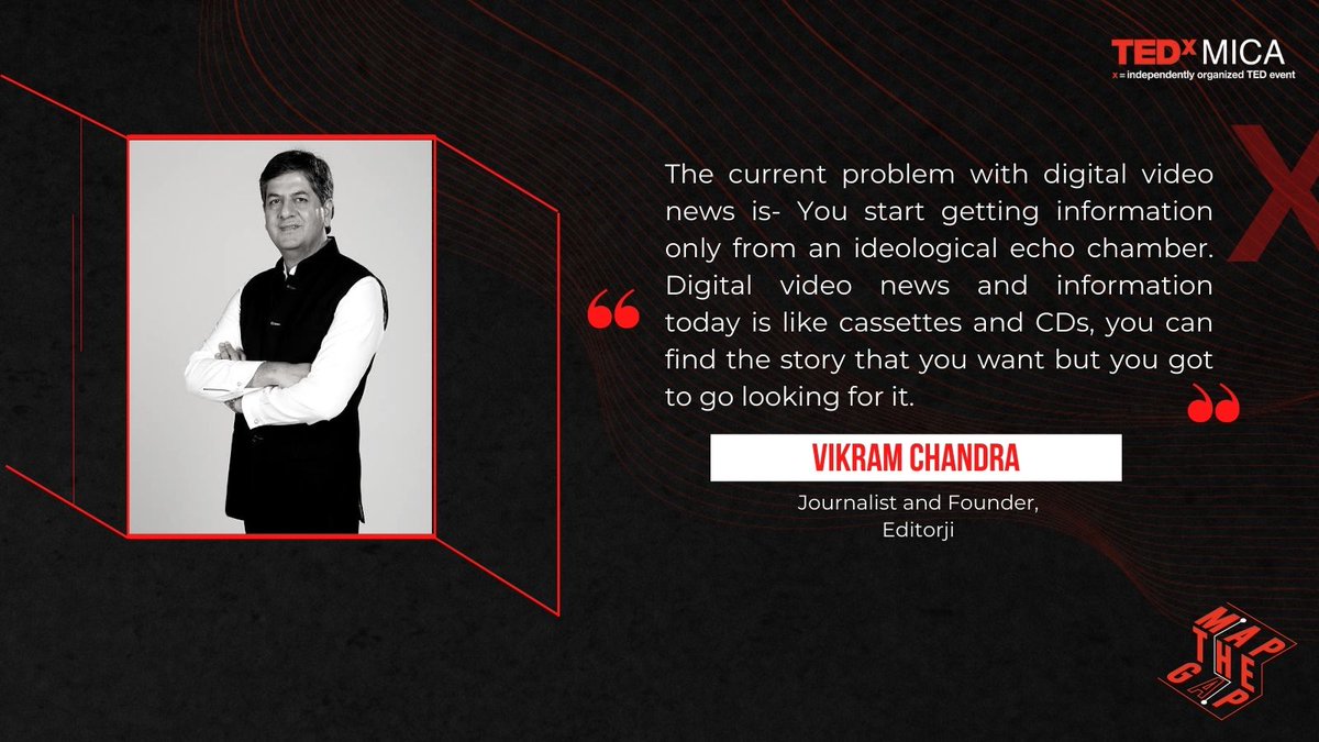 Vikram Chandra (<a href="/vikramchandra/">Vikram Chandra</a>), Founder, <a href="/editorji/">editorji</a> talks about video news at #TEDxMICA2022 #MapTheGap