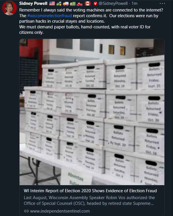 BonVangUFO's tweet photo. Remember I always said the voting machines are connected to the internet? The #wisconsinelectionfraud report confirms it. Our elections were run by partisan hacks in crucial stayes and locations.
We must demand paper ballots, hamd-counted, with real voter ID for citizens only. https://t.co/3rJl16UAZb