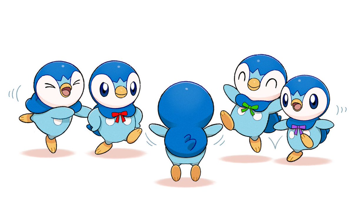piplup no humans closed eyes pokemon (creature) tongue open mouth blue eyes ribbon  illustration images