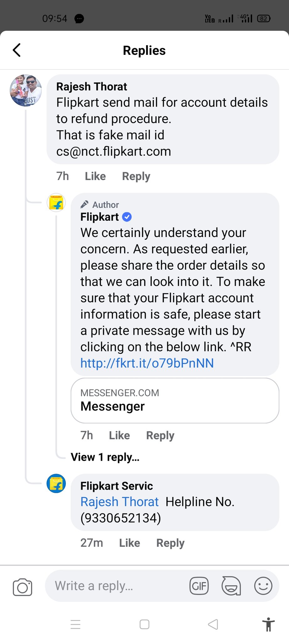 Rajesh Thorat on Twitter "Flipkart customer care instructed me do not