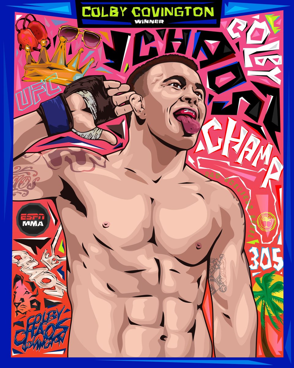 espnmma's tweet photo. Colby Covington wrestled his way to a unanimous decision win over the BMF champ 🤼‍♂️ #UFC272

🎨 @heartlentgroup https://t.co/pslXqTIxJj