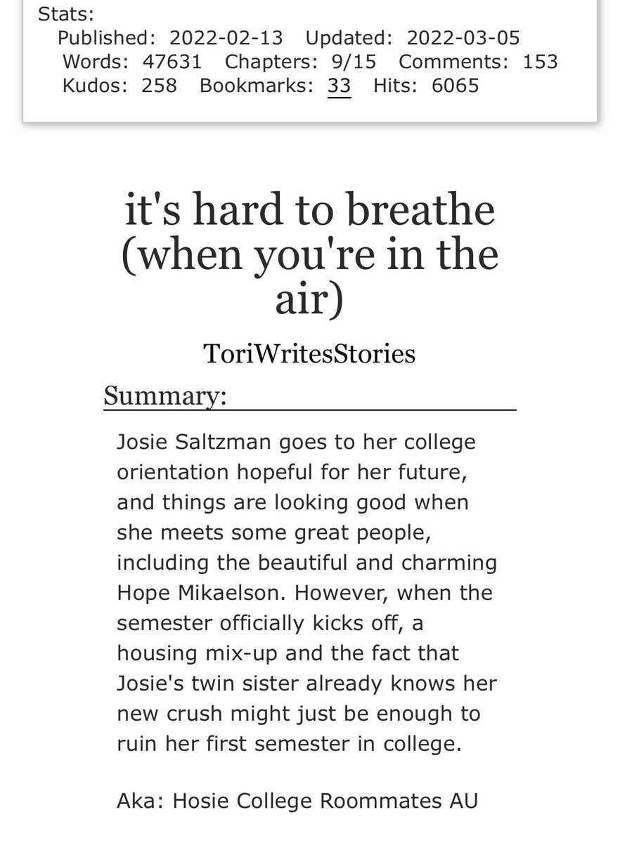 HosieStan69's tweet photo. 🚨🚨🛎 UPDATED 🛎🚨🚨
CH:9/15
“It's hard to breathe (when you're in the air)” By ToriWritesStories (@ToriWrtsStories)
Love this fic♥️ 12/10
#hosie #hopemikaelson #josiesaltzman #hosiefanfic #hosiefic #lnht #hosiecollegeroomates #lgbtqia #hosies
https://t.co/78WHYwcWDx https://t.co/i4Pb3yD6tL