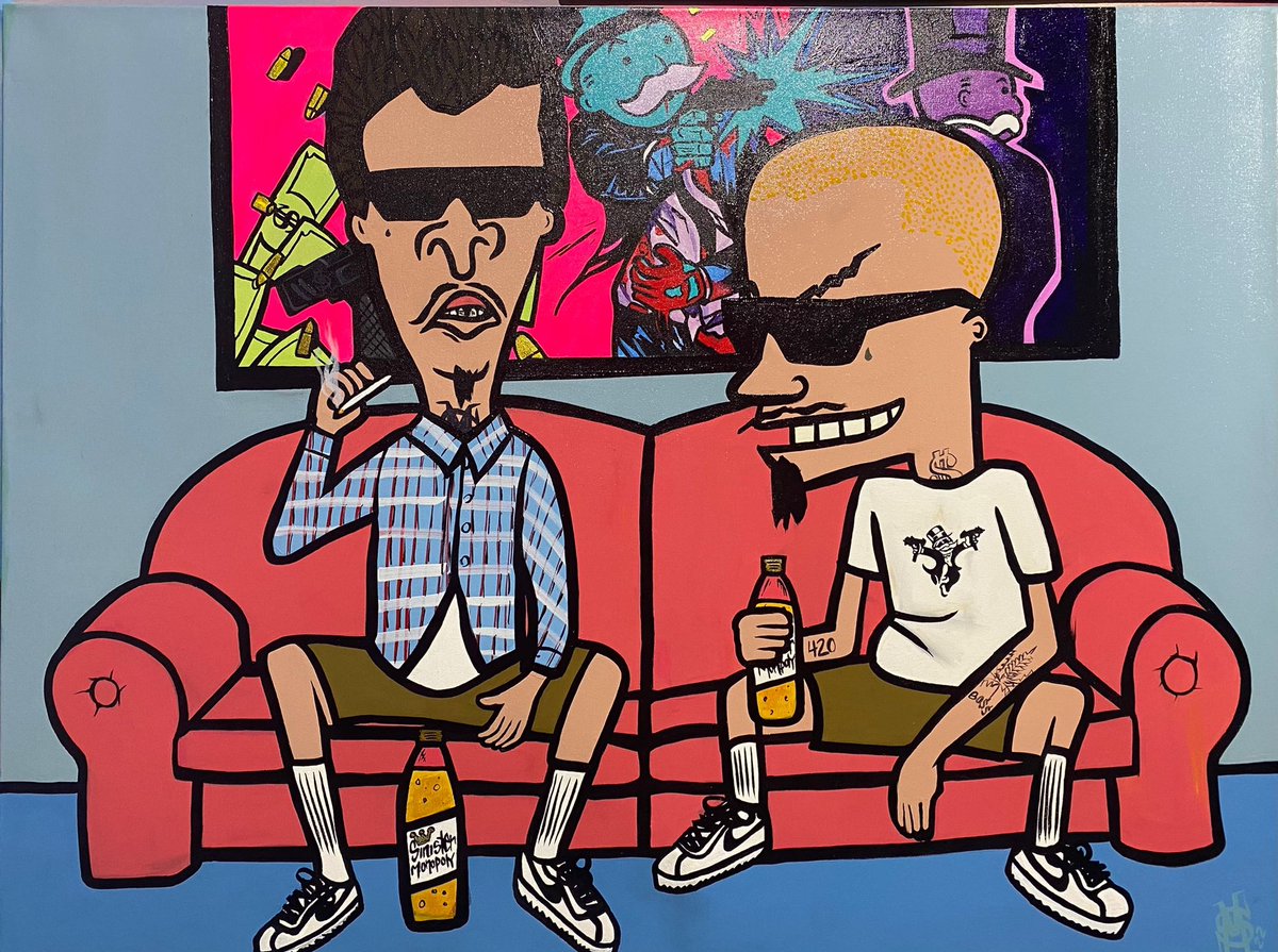 SINISTER SYNDICATE Bevis and Butthead. Art imitating life Original artwork  Acrylic on canvas Size 36x48 Available #beavis #beavisandbutthead #butthead  #mikejudge #beavisandbuttheaddoamerica #acdc #metallica #cartoon #awesome  #bestcartoon ...
