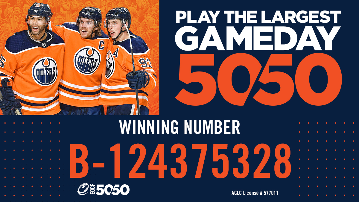 Oilers Foundation (@oil_foundation) on Twitter photo AMAZING! ๐๐๐
That's a wrap on the EOCF mega multi-day 50/50!
Total pot ๐ $5,705,515
Total prize ๐ $2,852,757.50
If you have this ticket, contact 5050@edmontonoilers.com & include your purchase email & photo ID by 4pm MT on March 10 to claim your prize. AMAZING! ๐๐๐
That's a wrap on the EOCF mega multi-day 50/50!
Total pot ๐ $5,705,515
Total prize ๐ $2,852,757.50
If you have this ticket, contact 5050@edmontonoilers.com & include your purchase email & photo ID by 4pm MT on March 10 to claim your prize.