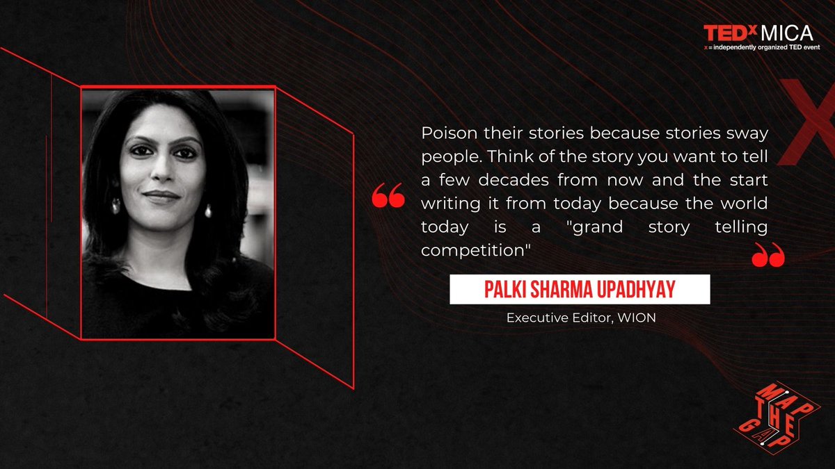 Palki Sharma Upadhyay, Executive Editor at 
<a href="/WIONews/">WION</a> (<a href="/palkisu/">Palki Sharma</a>) delves into the world of news and journalism. 
#TEDxMICA2022 #MapTheGap