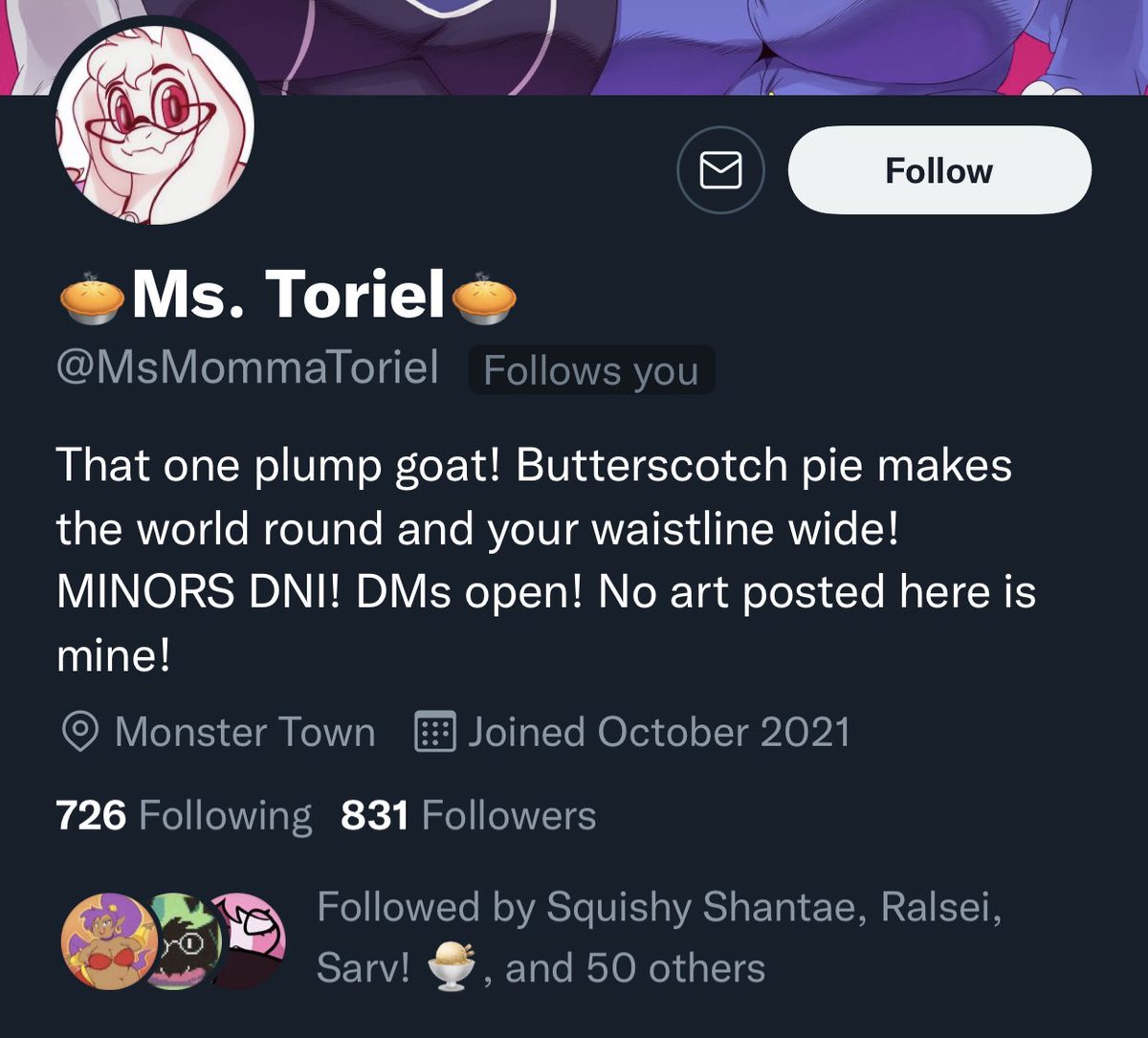 SecretClubroom_'s tweet photo. To the 50+ people/mutuals following @/MsMommaToriel, I’d heavilly advise you unfollow. https://t.co/2WKMccN4eo