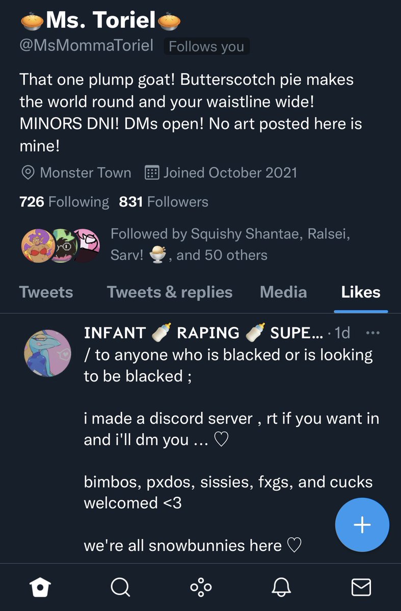 SecretClubroom_'s tweet photo. To the 50+ people/mutuals following @/MsMommaToriel, I’d heavilly advise you unfollow. https://t.co/2WKMccN4eo
