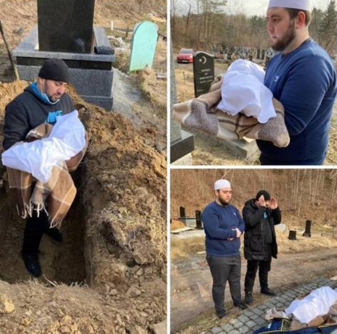 MFA_Ukraine's tweet photo. Another victim of 🇷🇺 is a Tajik boy Amir, who was born less than 2 months ago in Kharkiv. While his family were hiding in shelter w/ him during the bombing, he got a deadly pneumonia. The funeral ceremony was conducted after the evacuation by Imam of Lviv Sheikh Murat Suleimanov. https://t.co/Gt07534ihg